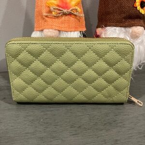 Quilted Green Wallet with Gold hardware